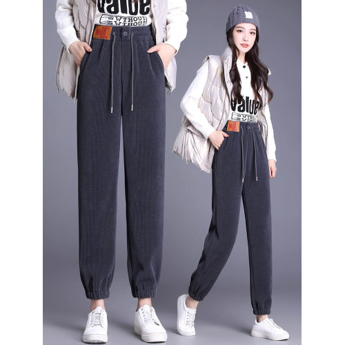 加絨加厚雪尼爾褲子女2025秋冬新款網紅爆款束腳高腰休閒哈倫褲潮