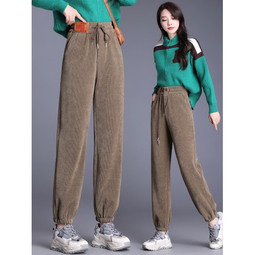 加絨加厚雪尼爾褲子女2025秋冬新款網紅爆款束腳高腰休閒哈倫褲潮