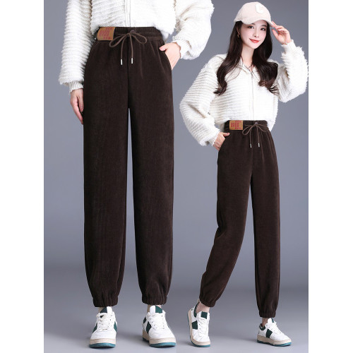 加絨加厚雪尼爾褲子女2025秋冬新款網紅爆款束腳高腰休閒哈倫褲潮