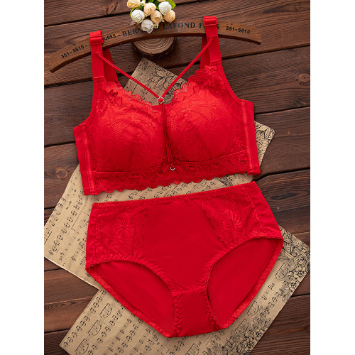 本命年紅色內衣套裝女聚攏無鋼圈小胸結婚新娘文胸罩2026馬年新款