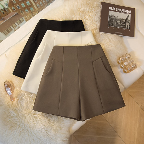 簡約西裝短褲女2025秋季休閒氣質高腰a字濶腿褲顯瘦休閒褲靴褲子