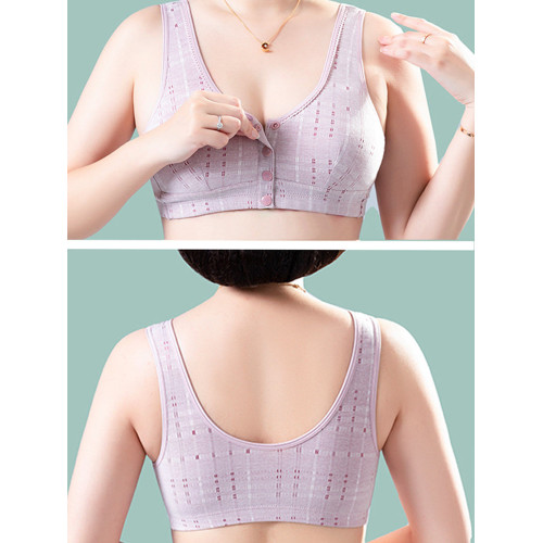 純棉媽媽內衣女大碼前釦文胸無鋼圈中老年人背心婦女薄款胸罩夏季