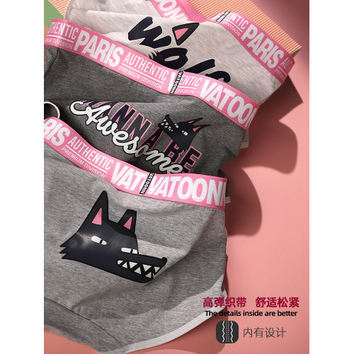 3條裝少女純棉三角內褲中腰收腹寬腰帶卡通印花抑菌襠透氣大碼潮