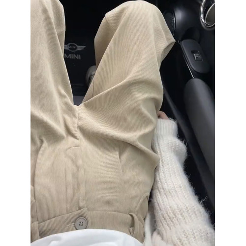 卡其色燈芯絨西裝褲女春秋季2025新款高腰顯瘦垂感休閒直筒濶腿褲