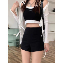 大碼胖妹妹黑色高腰休閒西裝短褲女秋冬a字顯瘦打底安全緊身熱褲