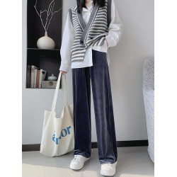 金絲絨濶腿褲女2025新款秋冬直筒休閒小個子高腰垂感窄版春秋褲子