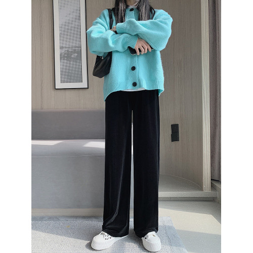 金絲絨濶腿褲女2025新款秋冬直筒休閒小個子高腰垂感窄版春秋褲子