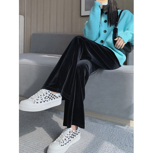 金絲絨濶腿褲女2025新款秋冬直筒休閒小個子高腰垂感窄版春秋褲子