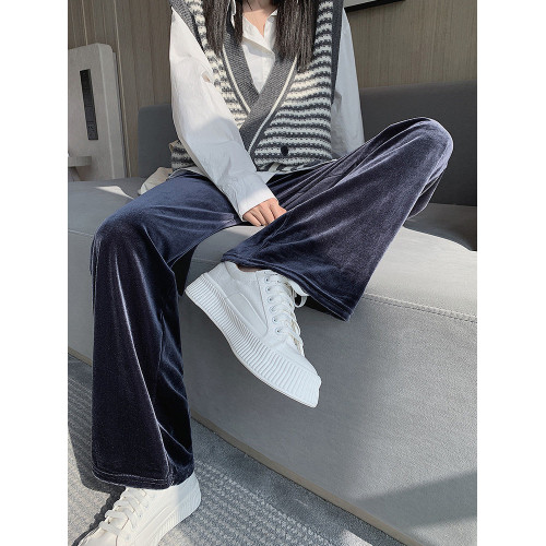 金絲絨濶腿褲女2025新款秋冬直筒休閒小個子高腰垂感窄版春秋褲子