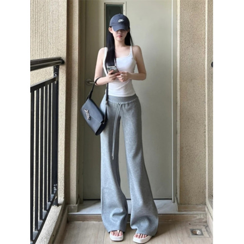 175高個子加長慵懶感灰色連帽外衣套裝女早春百搭濶腿休閒拖地褲