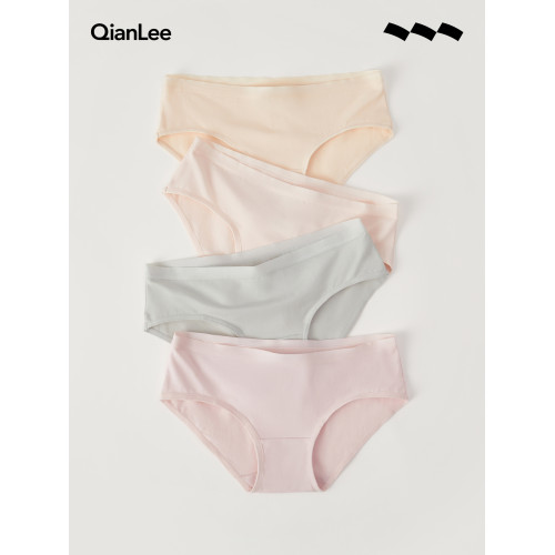 QianLee女士內褲女生純棉全棉襠抗菌透氣低腰三角底褲頭薄款短褲