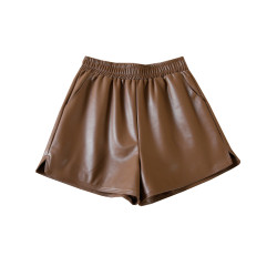 pu皮短褲女款2025新款黑色外穿高腰顯瘦濶腿褲秋冬季a字咖色皮褲