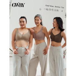 GWBY前釦式中年婦女媽媽內衣中老年人背心無鋼圈胸罩薄收副乳聚攏