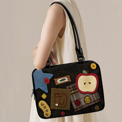 WEEKSIR創意拼接蘋果貼圖單肩電腦包防水PU皮革適用蘋果macbook華爲air14寸加厚大容量防震平板倉收納保護套