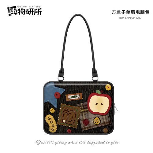 WEEKSIR創意拼接蘋果貼圖單肩電腦包防水PU皮革適用蘋果macbook華爲air14寸加厚大容量防震平板倉收納保護套