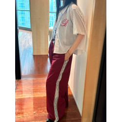 韓國Badblood三條杠織帶休閒褲美式復古男女同款松緊腰濶腿褲