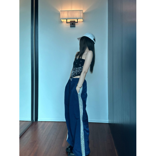 韓國Badblood三條杠織帶休閒褲美式復古男女同款松緊腰濶腿褲