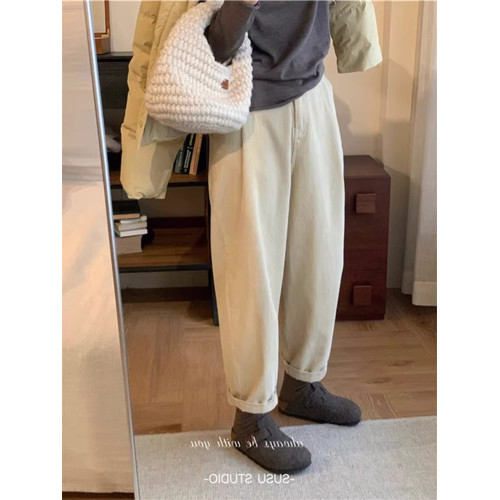 紫色燈芯絨褲子女秋冬胖MM大碼直筒寬鬆九分濶腿褲哈倫蘿蔔奶奶褲