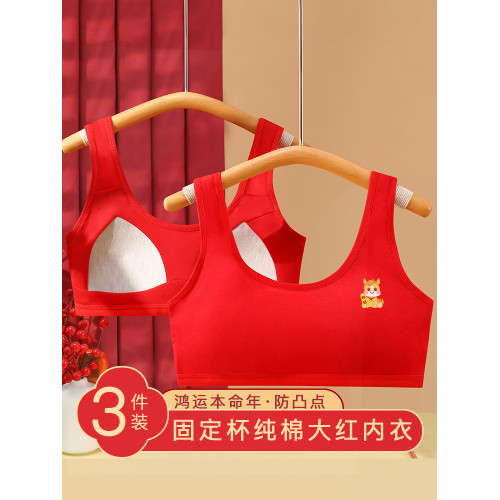 少女發育期內衣女初中學生大童二三階段固定杯本命年大紅內衣套裝