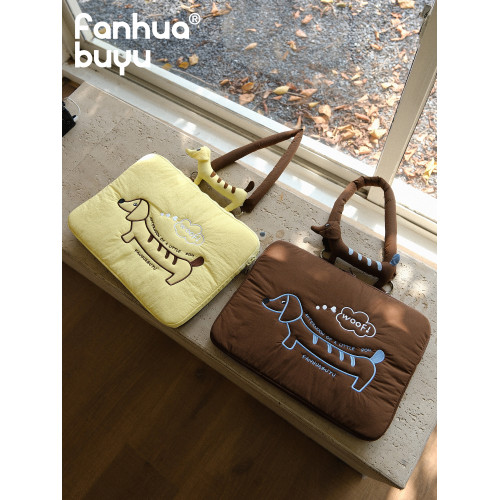 梵花不語刺綉臘腸狗電腦包女14/16寸高顔值可愛小狗可拆卸肩帶高級感通勤防刮單肩手提包