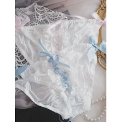 胖次狂魔超工口開檔雪紡木耳邊可愛少女內褲牛奶冰絲假綁帶蝴蝶結