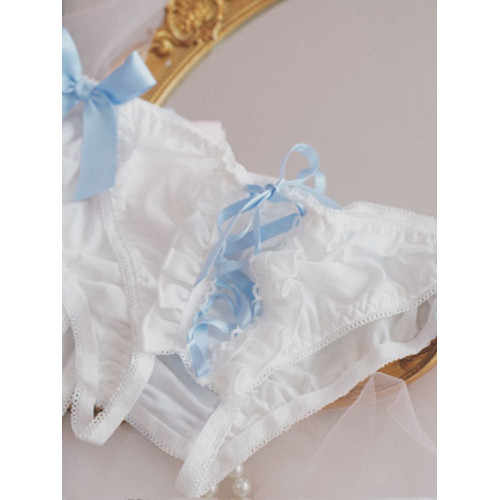 胖次狂魔超工口開檔雪紡木耳邊可愛少女內褲牛奶冰絲假綁帶蝴蝶結