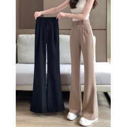 加絨微喇西裝褲女秋冬2026新款垂感濶腿褲休閒窄版直筒喇叭褲春秋