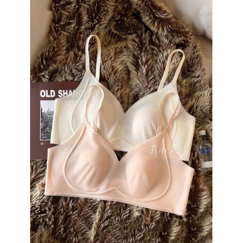 薄款兔耳朵涼感無痕乳膠內衣女士無鋼圈大胸顯小收副乳透氣文胸罩