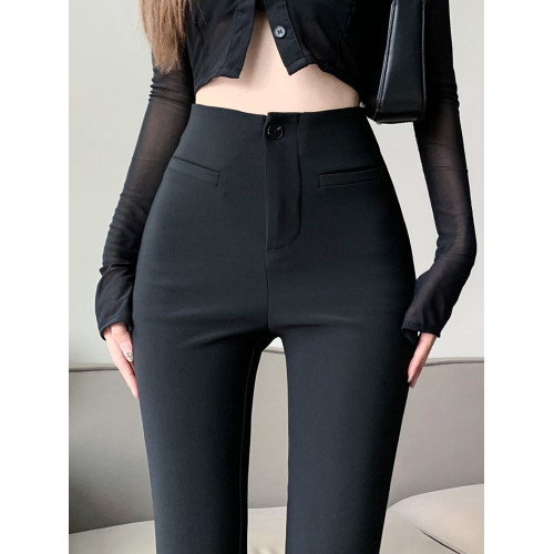 白色微喇西裝褲女春夏新款彈力提臀高腰褲170加長垂感休閒馬蹄褲