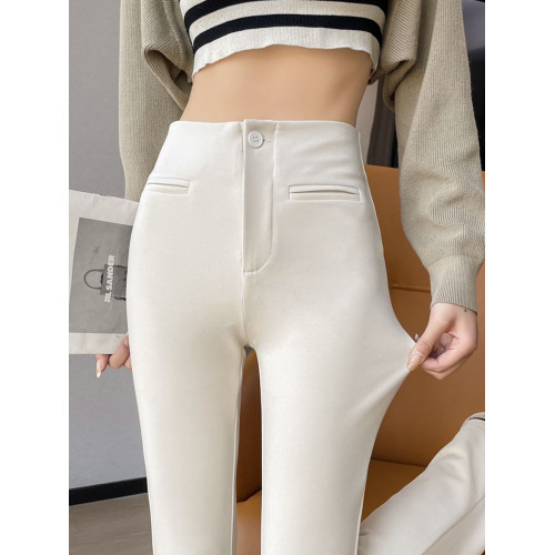 白色微喇西裝褲女春夏新款彈力提臀高腰褲170加長垂感休閒馬蹄褲