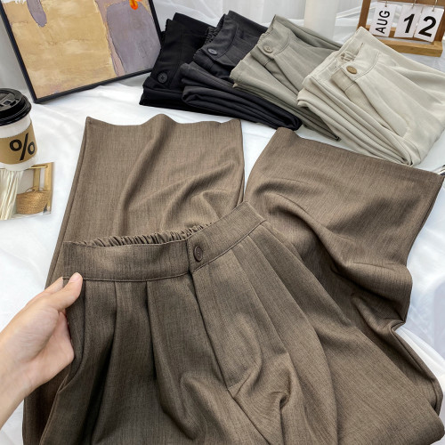 復古山本高級感垂感壓褶西裝褲女春夏寬鬆濶腿百搭拖地休閒直筒褲