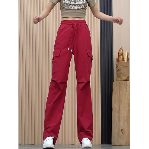 美式工裝褲女夏季薄款2025新款高腰寬鬆透氣速乾運動休閒濶腿褲子