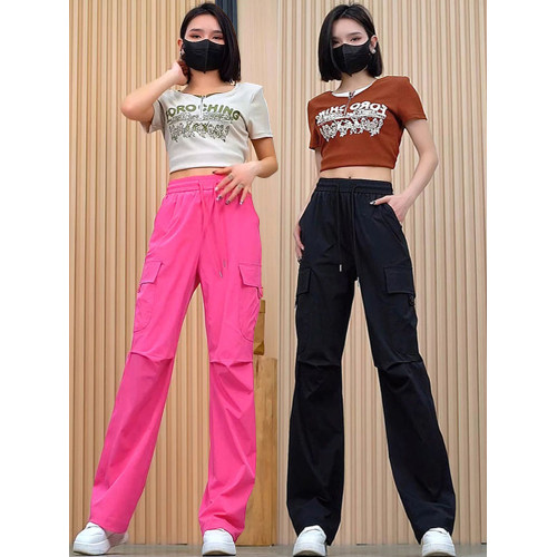 美式工裝褲女夏季薄款2025新款高腰寬鬆透氣速乾運動休閒濶腿褲子