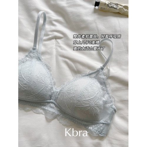 Kbra法式軟蕾絲內衣女微聚攏小胸超薄透氣無鋼圈細肩帶文胸罩