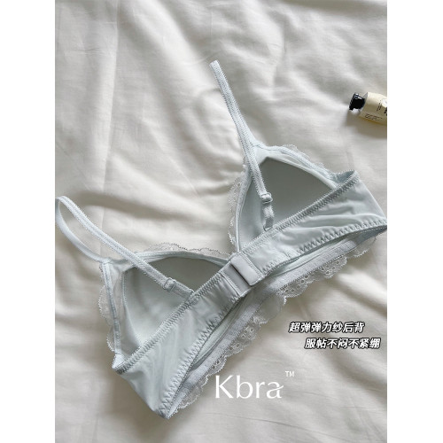 Kbra法式軟蕾絲內衣女微聚攏小胸超薄透氣無鋼圈細肩帶文胸罩
