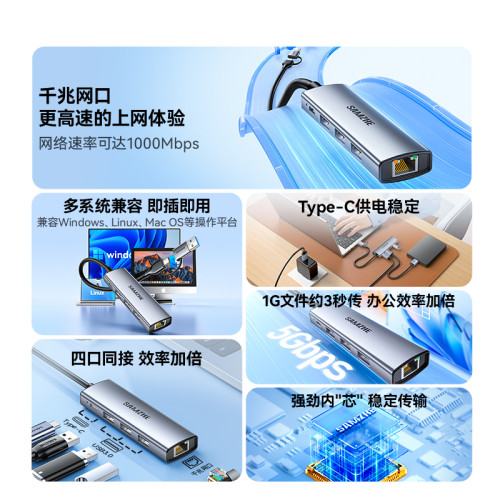 山澤網線轉接口usb網口轉換器有線擴展隖連接千兆網絡筆電typec