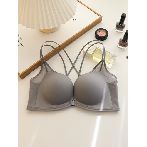 美背內衣女聚攏小胸顯大無痕2024新款前釦交叉無鋼圈文胸罩收副乳