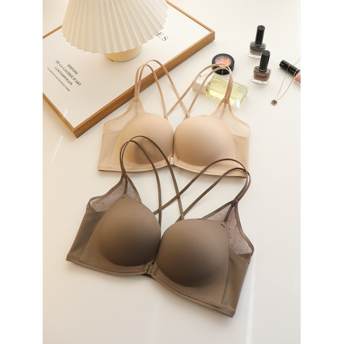 美背內衣女聚攏小胸顯大無痕2024新款前釦交叉無鋼圈文胸罩收副乳