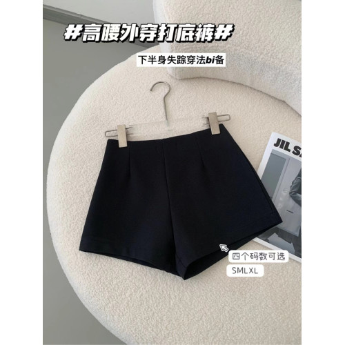 POPW 女團腿無D版型黑色短褲女2024秋季新款修身顯瘦百搭褲