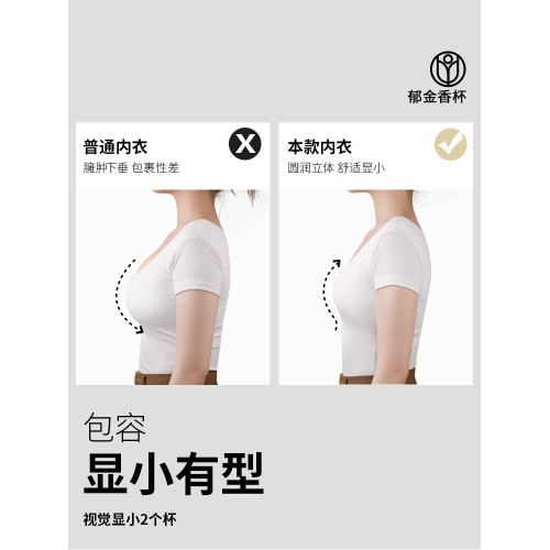 潤微茶肌內衣女士大胸顯小薄款收副乳聚攏大碼上托防下垂蕾絲文胸