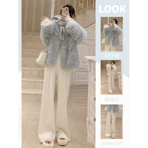 燕麥羊絨濶腿褲女高腰垂感春秋2025新直筒顯瘦遛彎褲休閒針織褲子