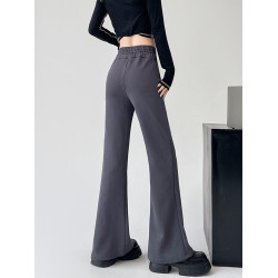 美式灰色運動微喇叭褲女春秋高腰窄版濶腿褲寬鬆垂感拖地馬蹄衛褲