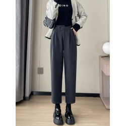 春秋保暖毛呢菸琯褲女2025新款高腰直筒加絨西裝褲九分休閒哈倫褲