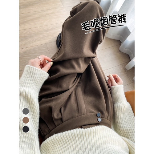 春秋保暖毛呢菸琯褲女2025新款高腰直筒加絨西裝褲九分休閒哈倫褲