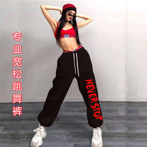 歐美爵士運動褲女休閒寬鬆ins潮字母街舞hiphop百搭束腳嘻哈衛褲