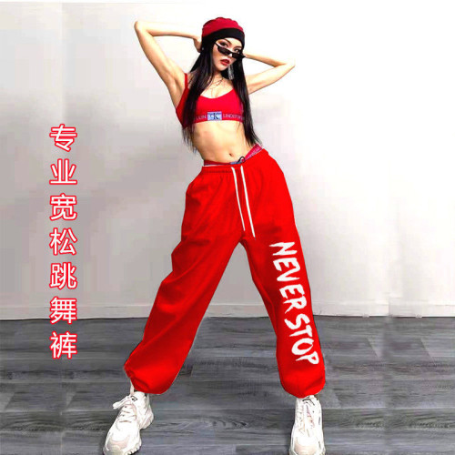 歐美爵士運動褲女休閒寬鬆ins潮字母街舞hiphop百搭束腳嘻哈衛褲