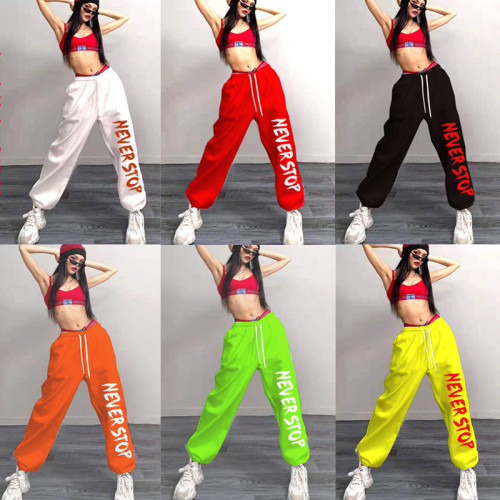 歐美爵士運動褲女休閒寬鬆ins潮字母街舞hiphop百搭束腳嘻哈衛褲