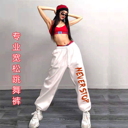 歐美爵士運動褲女休閒寬鬆ins潮字母街舞hiphop百搭束腳嘻哈衛褲