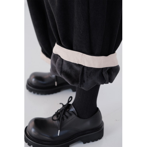 叁拾一 / 小衆設計款拼接撞色厚絨濶腿褲休閒寬鬆顯瘦燈芯絨長褲