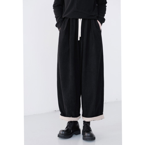 叁拾一 / 小衆設計款拼接撞色厚絨濶腿褲休閒寬鬆顯瘦燈芯絨長褲